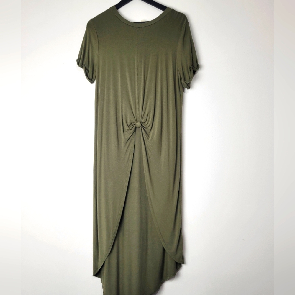 LONDON ROSE FRONT KNOT HIGH LOW SHORT SLEEVE SHIRT GREEN SIZE XL